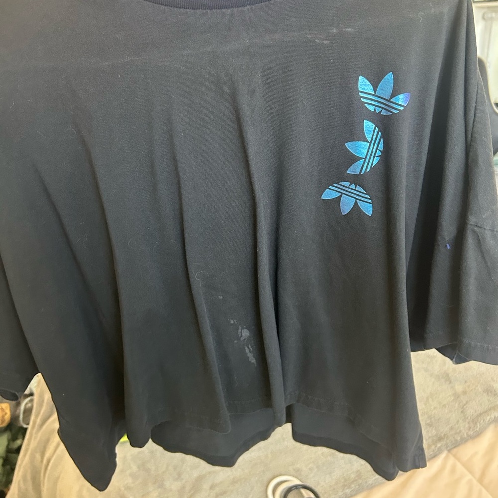 Adidas Black Crop Top with Blue Logo